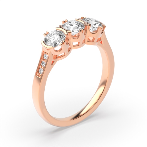4 Prong Round Rose Gold Shoulder set unique Trilogy Engagement Rings