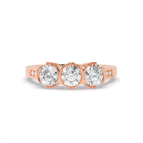 4 Prong Round Rose Gold Shoulder set unique Trilogy Engagement Rings