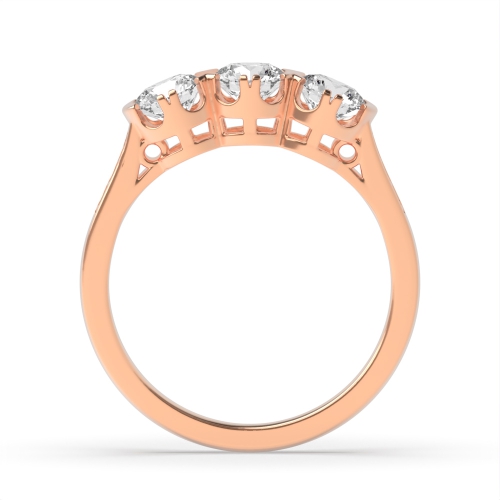 4 Prong Round Rose Gold Shoulder set unique Trilogy Engagement Rings