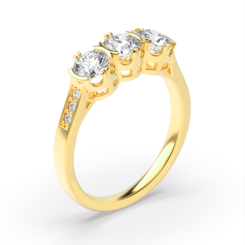 4 Prong Round Yellow Gold Shoulder set unique Engagement Rings