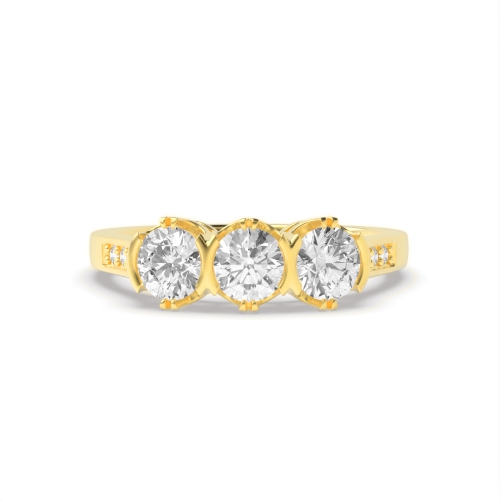 4 Prong Round Yellow Gold Shoulder set unique Engagement Rings