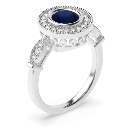 Round Vintage Blue Sapphire Engagement Rings