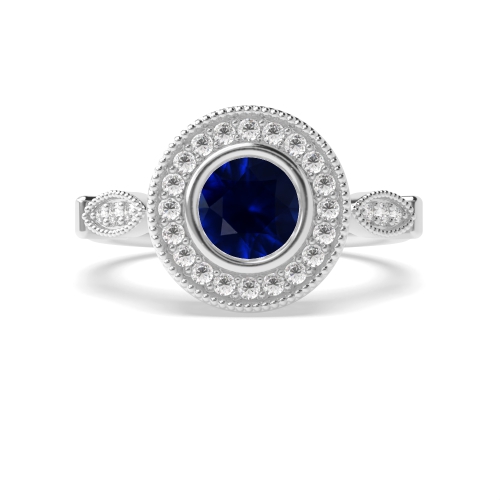 Round Vintage Blue Sapphire Engagement Rings