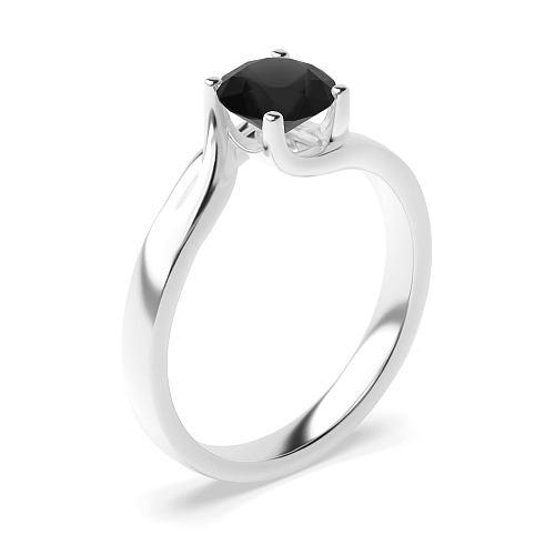 Round Crossover twisted shoulder Black Diamond Solitaire Engagement Rings