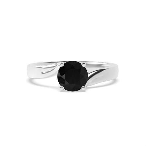 Round Crossover twisted shoulder Black Diamond Solitaire Engagement Rings