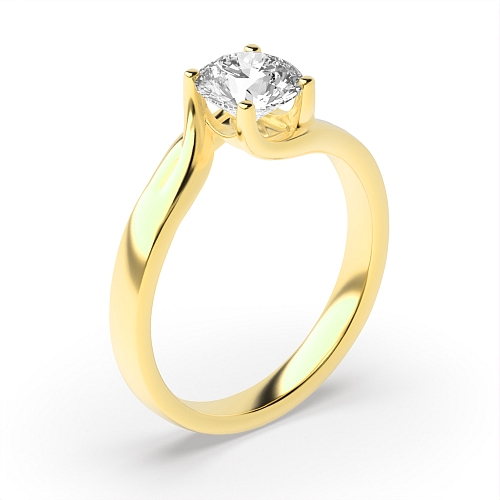 Round Yellow Gold Crossover twisted shoulder Engagement Rings
