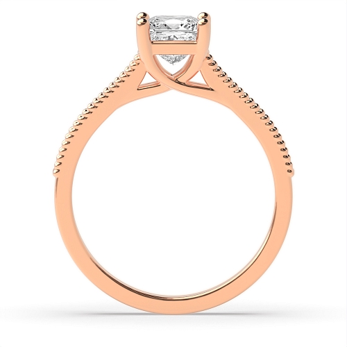 4 Prong Princess Rose Gold Milligrain shoulder set Engagement Rings