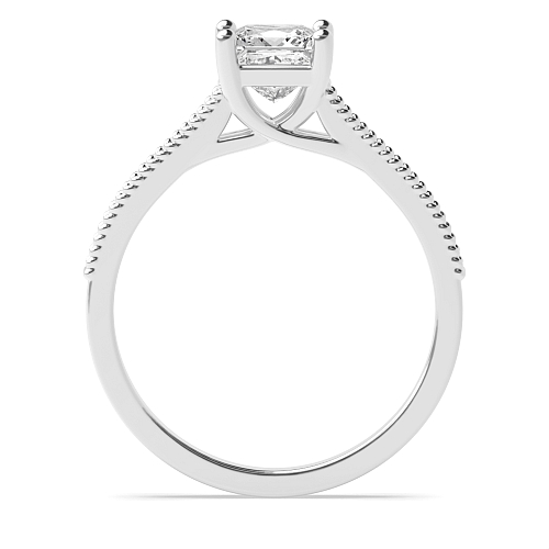 4 Prong Princess Milligrain shoulder set Side Stone Engagement Rings