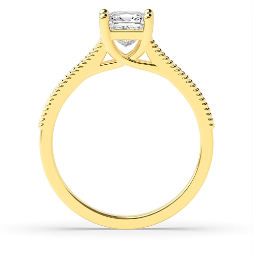 4 Prong Princess Yellow Gold Milligrain shoulder set Engagement Rings
