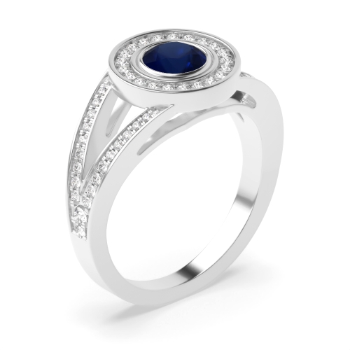 Bezel Setting Round Shape Split Shoulder Halo Diamond Engagement Rings