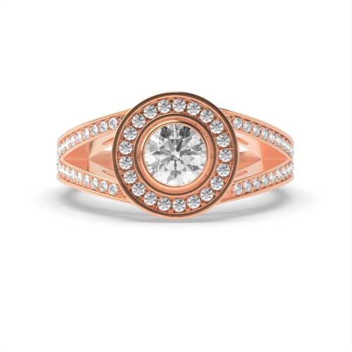 Bezel Setting Round Rose Gold Split shank Halo Engagement Rings