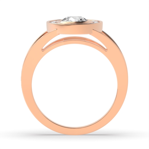 Bezel Setting Round Rose Gold Split shank Halo Engagement Rings