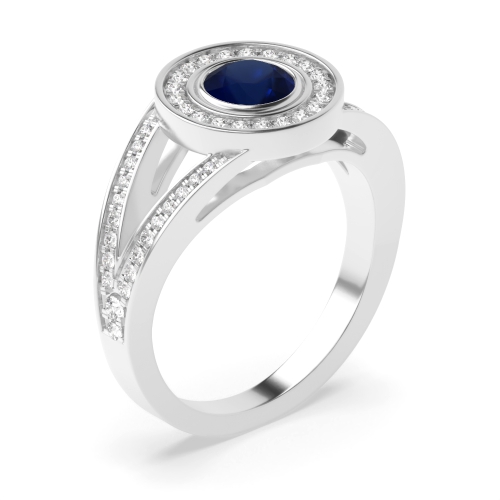 Bezel Setting Round Split shank Blue Sapphire Engagement Rings