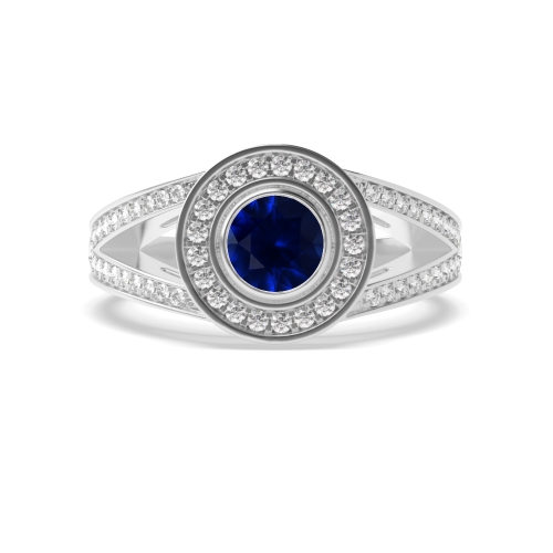 Bezel Setting Round Split shank Blue Sapphire Engagement Rings
