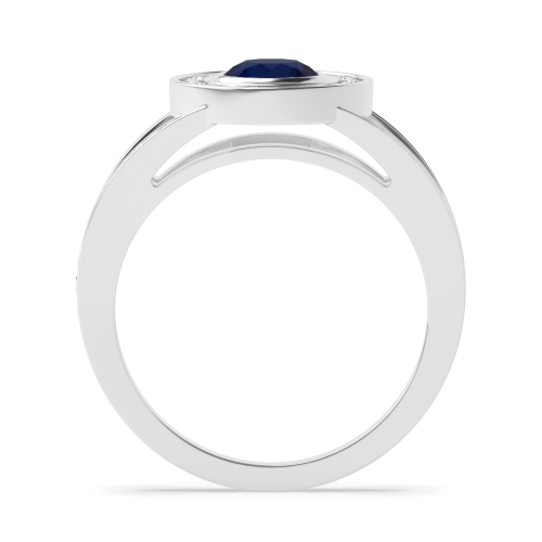 Bezel Setting Round Split shank Blue Sapphire Engagement Rings