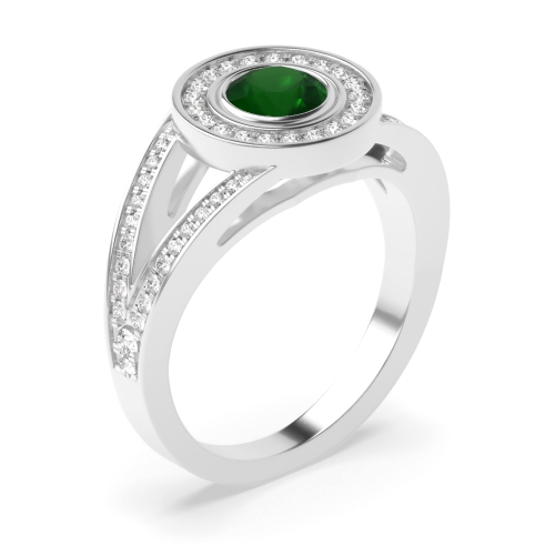 Bezel Setting Round Split shank Emerald Engagement Rings