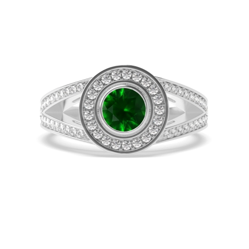 Bezel Setting Round Split shank Emerald Engagement Rings