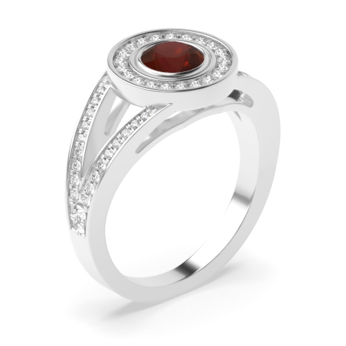 Bezel Setting Round Split shank Garnet Halo Engagement Rings