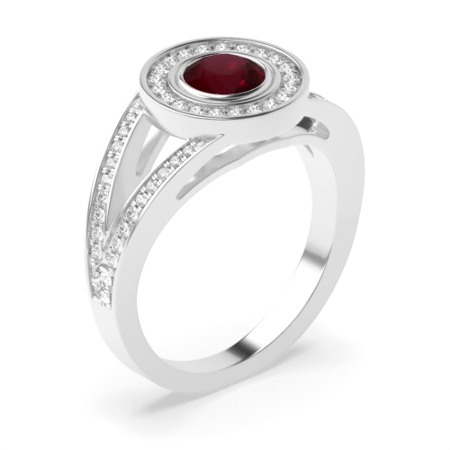 Bezel Setting Round Split shank Ruby Engagement Rings