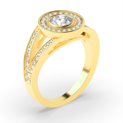 Bezel Setting Round Yellow Gold Split shank Engagement Rings