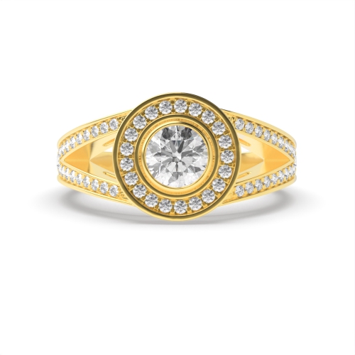 Bezel Setting Round Yellow Gold Split shank Engagement Rings