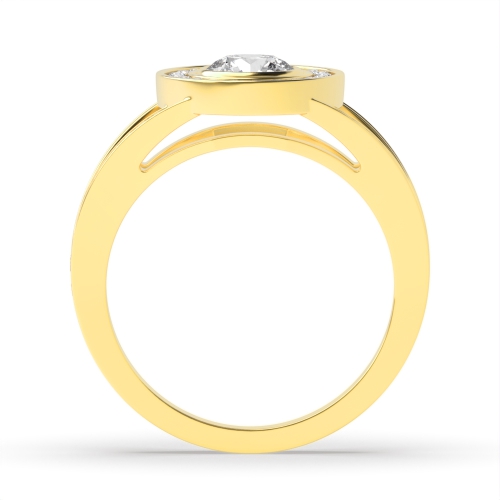 Bezel Setting Round Yellow Gold Split shank Engagement Rings