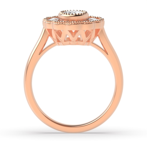 Bezel Setting Oval Rose Gold Miligrain flower Vintage Wedding Engagement Rings