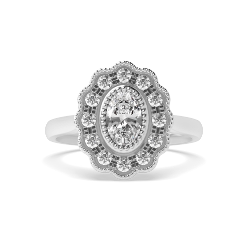 Bezel Setting Oval Miligrain flower Lab Grown Diamond Antique Engagement Rings