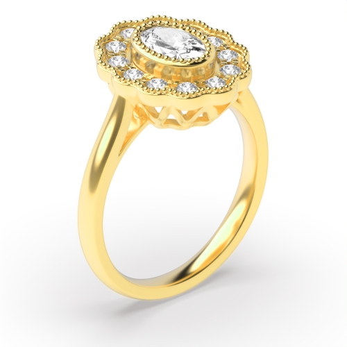 Bezel Setting Oval Yellow Gold Miligrain flower Antique Engagement Rings
