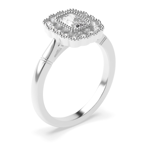 Bezel Setting Radiant Shape Miligrain Halo Diamond Engagement Rings