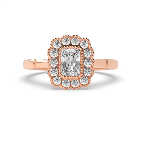 Bezel Setting Radiant Rose Gold Miligrain Vintage Wedding Engagement Rings