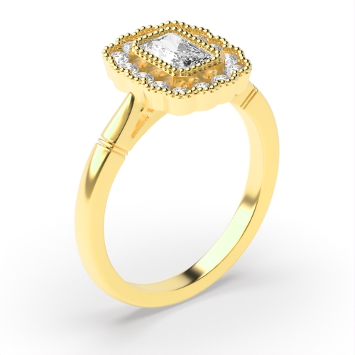Bezel Setting Radiant Yellow Gold Miligrain Antique Engagement Rings