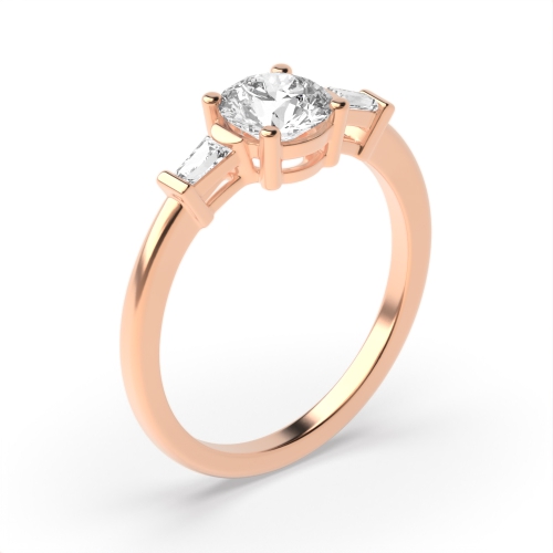 4 Prong Round Rose Gold With tapered baguette Engagement Rings