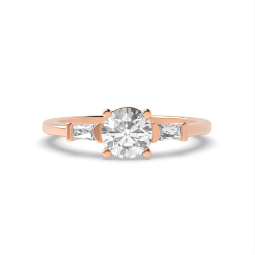 4 Prong Round Rose Gold With tapered baguette Engagement Rings