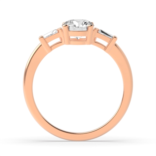 4 Prong Round Rose Gold With tapered baguette Engagement Rings