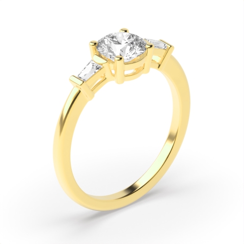 4 Prong Round Yellow Gold With tapered baguette Engagement Rings