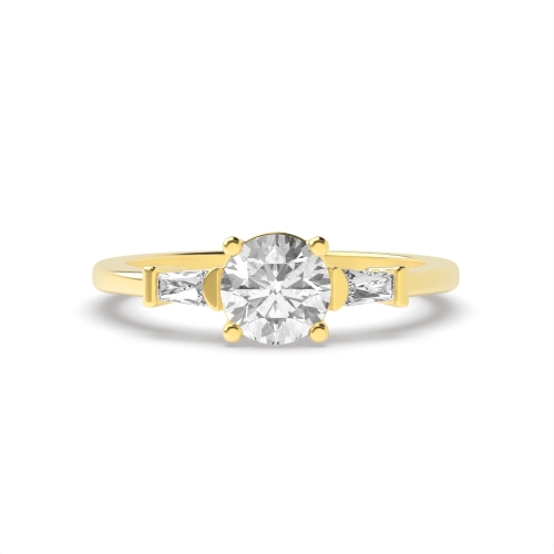 4 Prong Round Yellow Gold With tapered baguette Engagement Rings