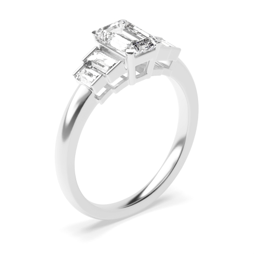 Emerald Cut Side Stone On Shoulder Set Accented Moissanite Engagement Ring In Platinum