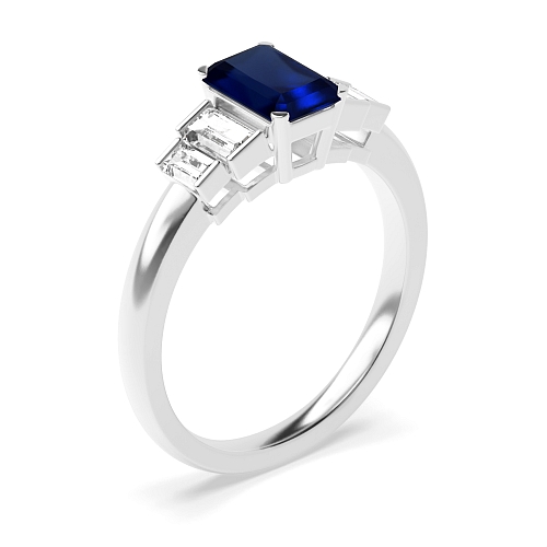 Step shoulder Blue Sapphire Engagement Rings