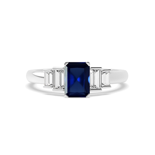 Step shoulder Blue Sapphire Engagement Rings