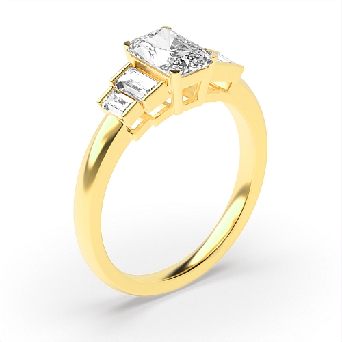4 Prong Yellow Gold Step shoulder Side Stone Engagement Rings