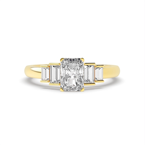 4 Prong Yellow Gold Step shoulder Side Stone Engagement Rings