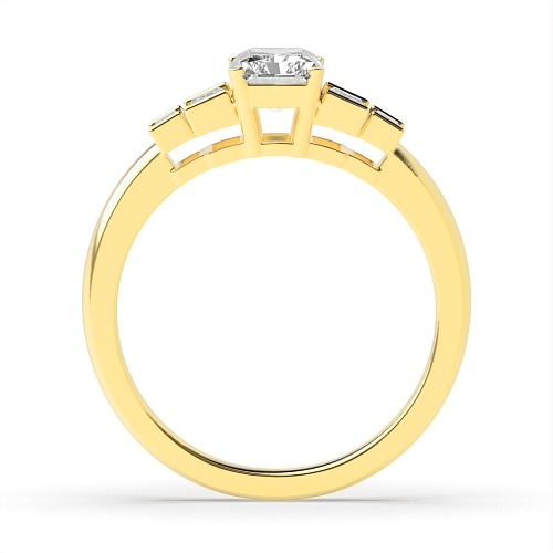 4 Prong Yellow Gold Step shoulder Side Stone Engagement Rings