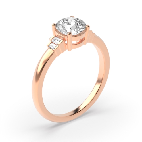 4 Prong Round Rose Gold With baguette Vintage Engagement Rings