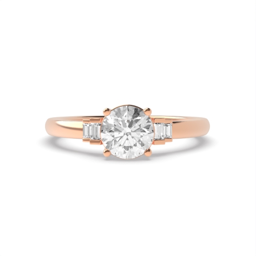 4 Prong Round Rose Gold With baguette Vintage Engagement Rings
