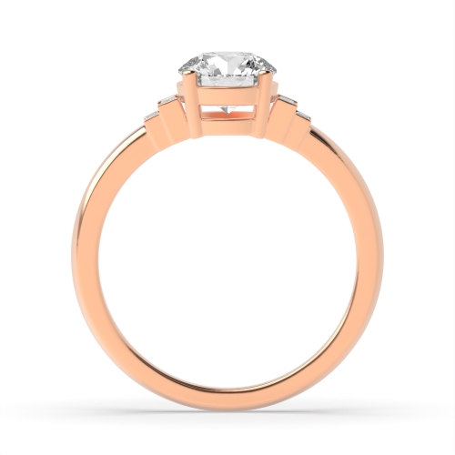 4 Prong Round Rose Gold With baguette Vintage Engagement Rings