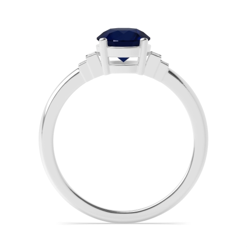 Round With baguette Blue Sapphire Engagement Rings