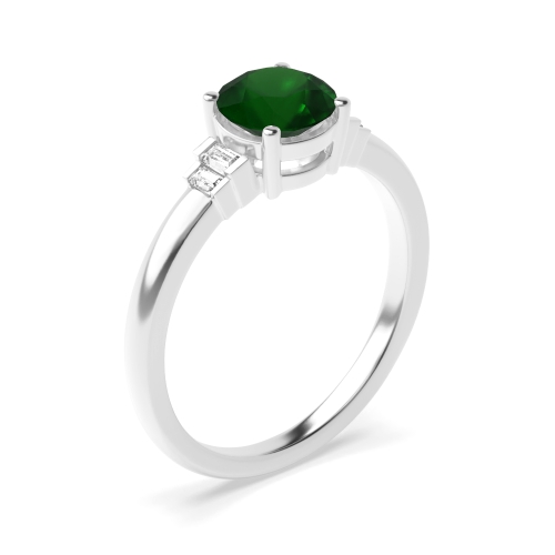 4 Prong Round With baguette Emerald Antique Engagement Rings
