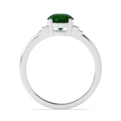 4 Prong Round With baguette Emerald Antique Engagement Rings