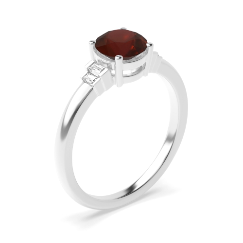 Round With baguette Garnet Engagement Rings